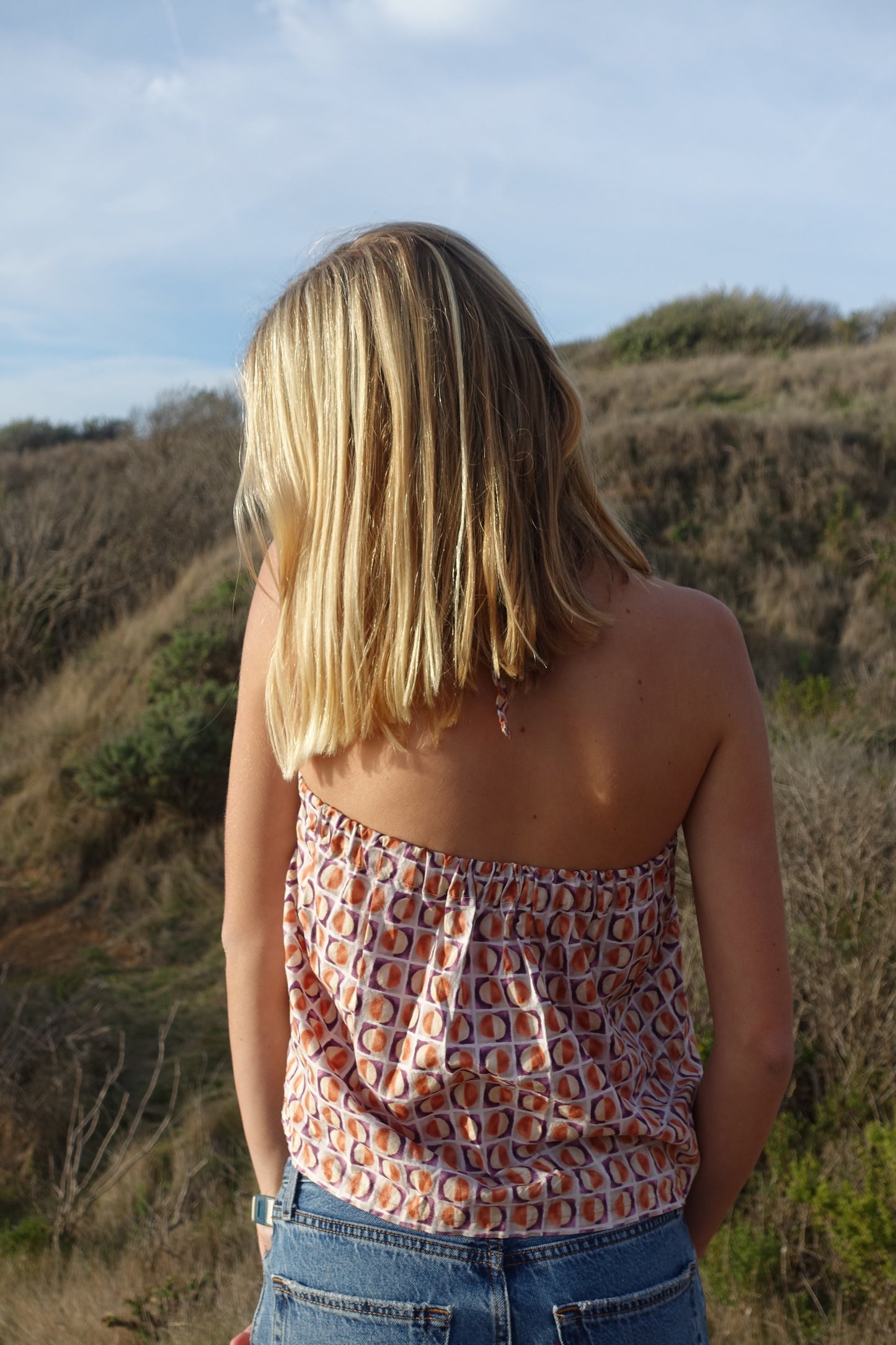 checkered sun halter top