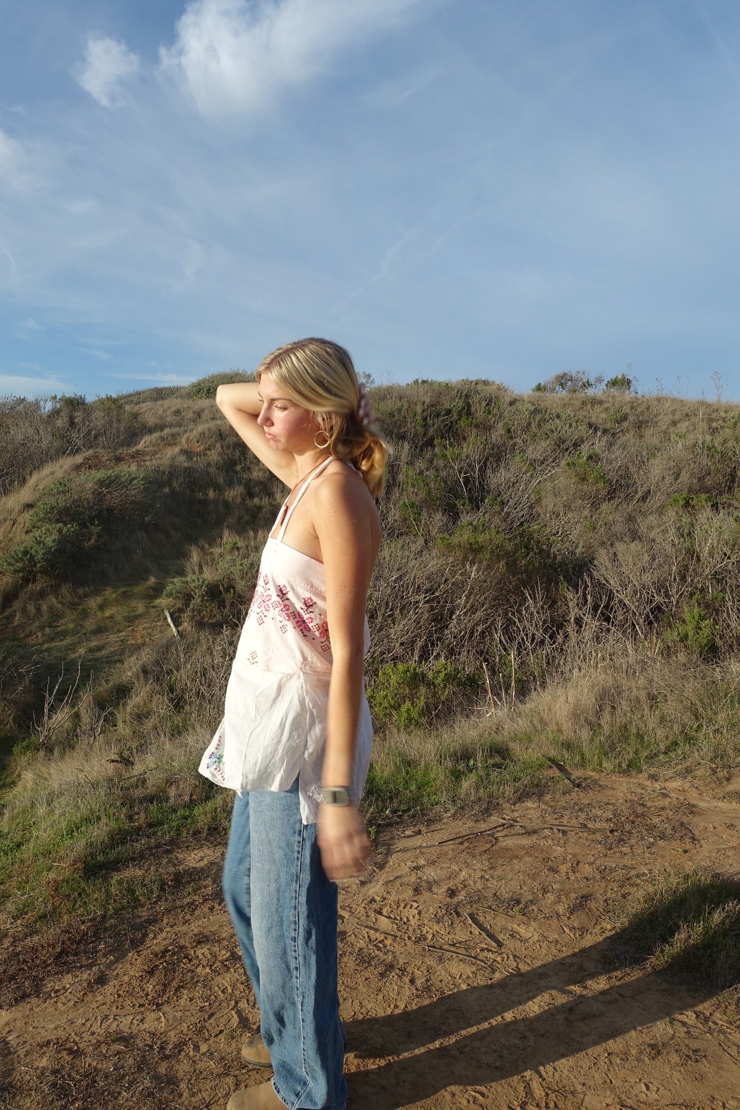 pink tie back top